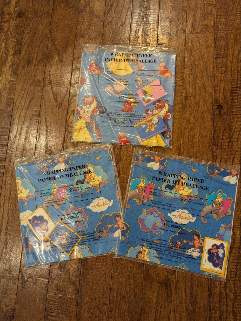 Vintage 80's Gift Wrap Aladdin & Beauty & The Beast Disney Wrap & gift tags
